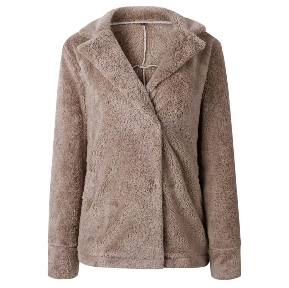 Softest Khaki Fleece Fuzzy Coat ** - Picture 3 of 5